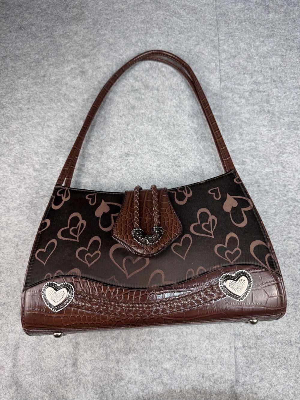 Heart Shoulder Bag Brown Croc Western Sweetheart | Lollie Closet